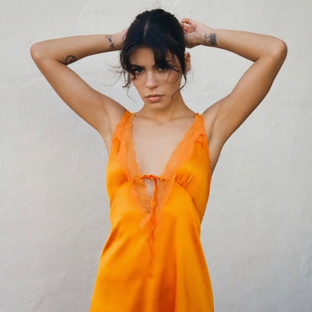 zara orange lace dress